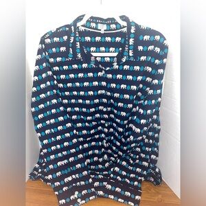 Crown & Ivy Women's Plus 2X LS Light Weight Blouse Elephant All All Over Print